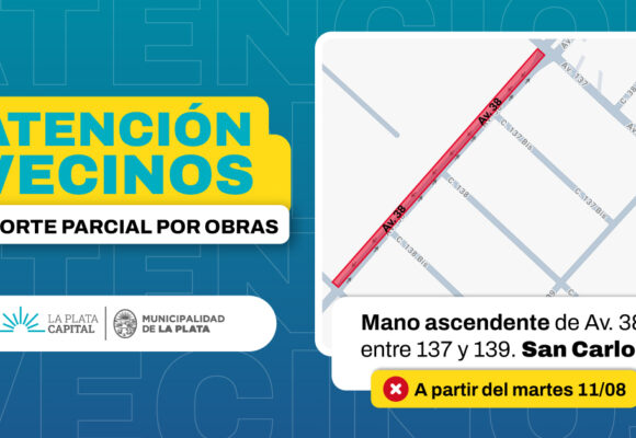 Corte parcial de tránsito por obras en 38 entre 137 y 139