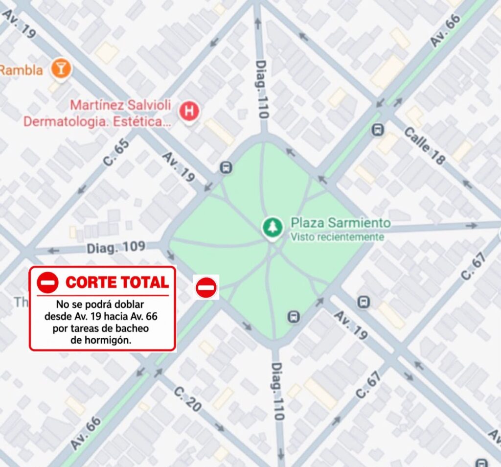 Por trabajos de bacheo, disponen un corte de tránsito en 66 y 19